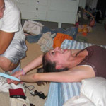Jenni tied bent over
