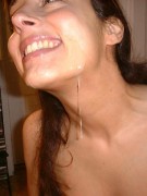 Whore blows guy and gets a load on her face in ret