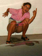 Shorthaired girl pee in toilet