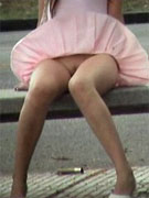 Sexy lady pulls down her pantyhose to take a leak
